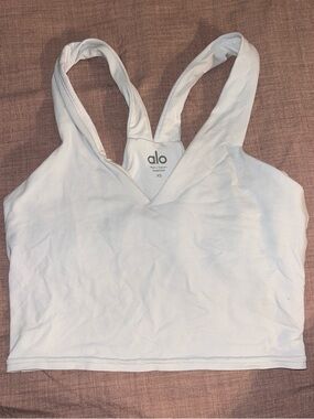 ALO Yoga White Cropped V-Neck Sports Bra Tank